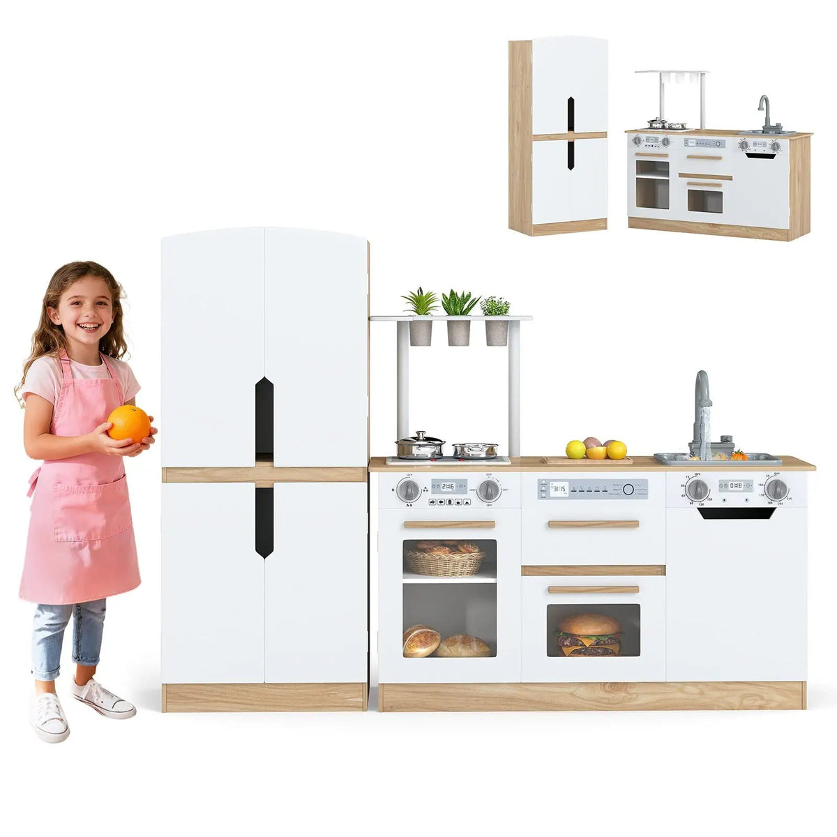Wooden 2 Piece Kids Kitchen Playset with Fridge and Running Water, photo 8 of 16