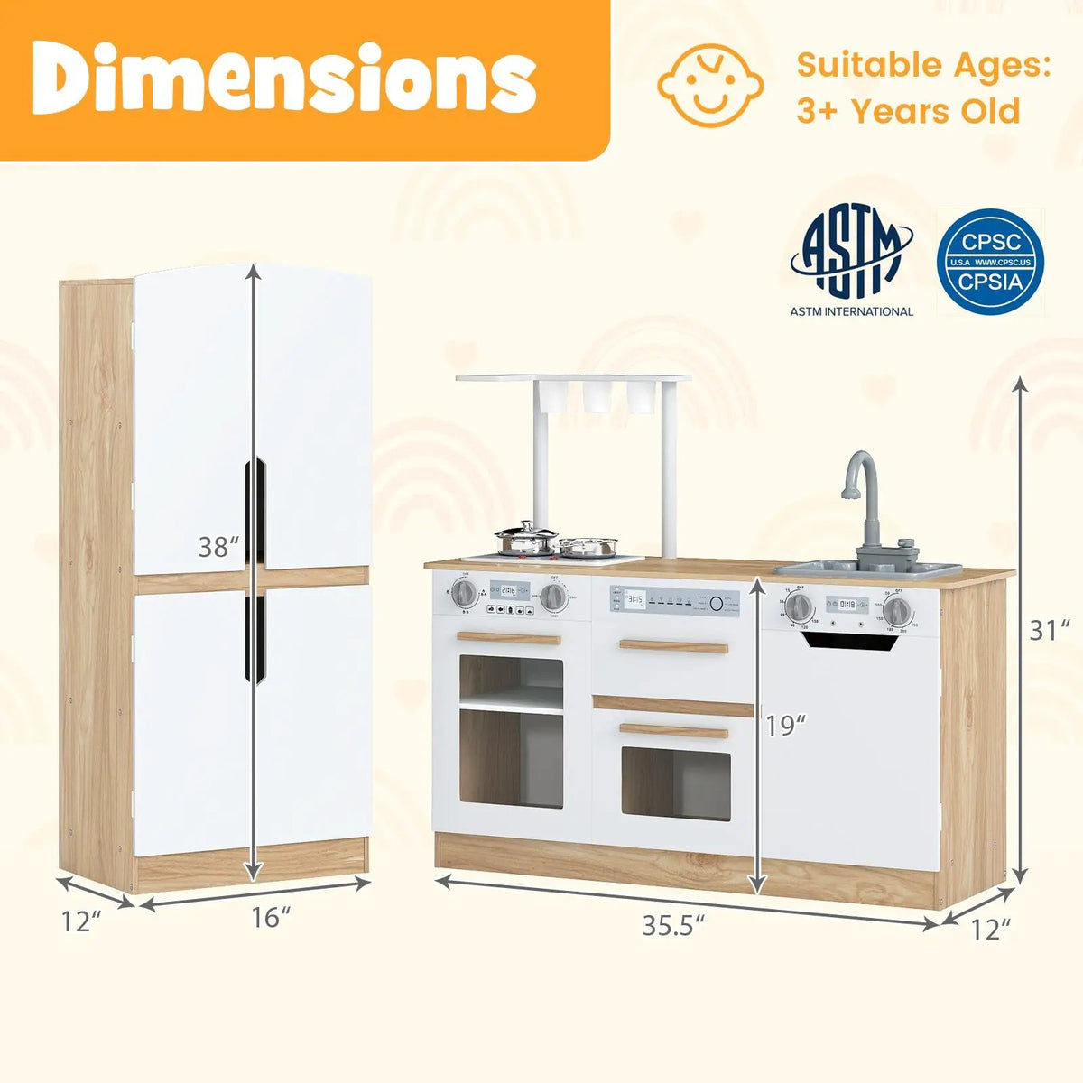 Wooden 2 Piece Kids Kitchen Playset with Fridge and Running Water, photo 10 of 16