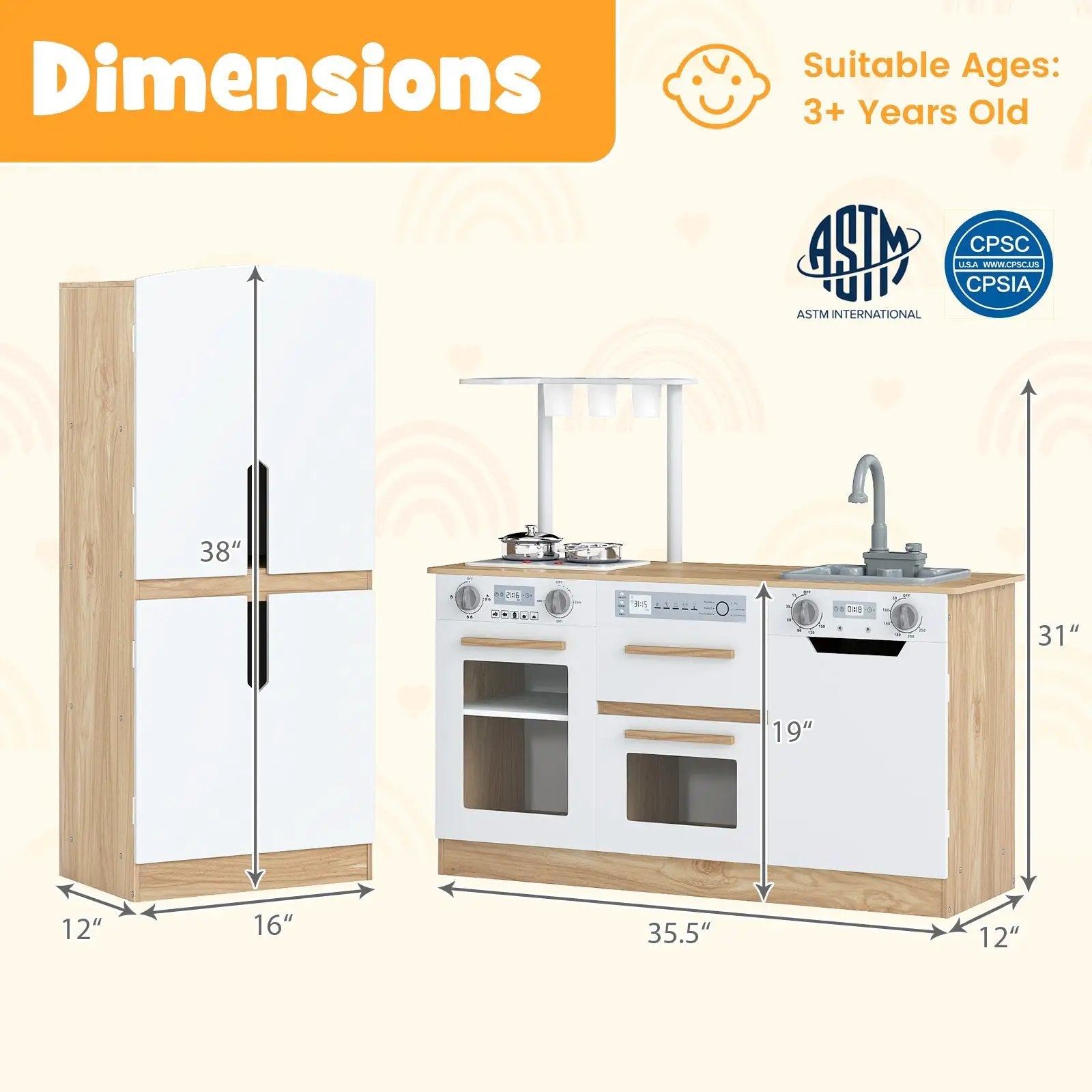Wooden 2 Piece Kids Kitchen Playset with Fridge and Running Water by DirectDeals