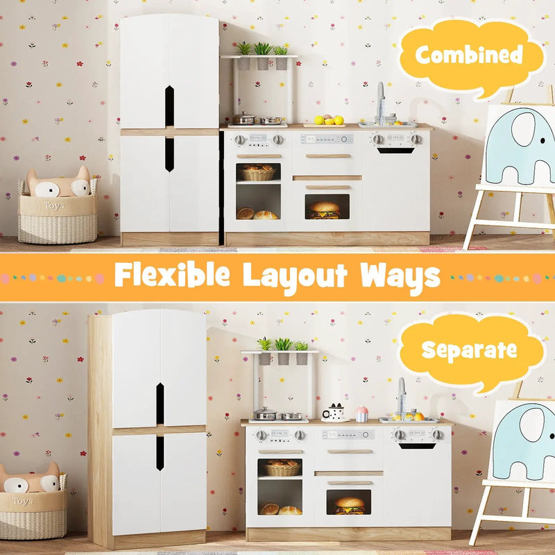 Wooden 2 Piece Kids Kitchen Playset with Fridge and Running Water by DirectDeals