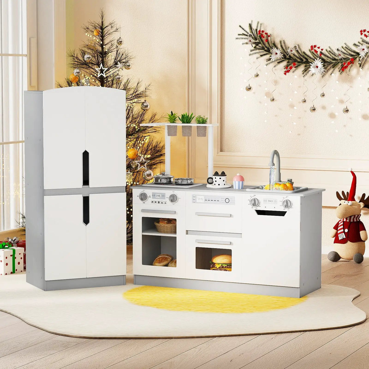 Wooden 2 Piece Kids Kitchen Playset with Fridge and Running Water, photo 3 of 16