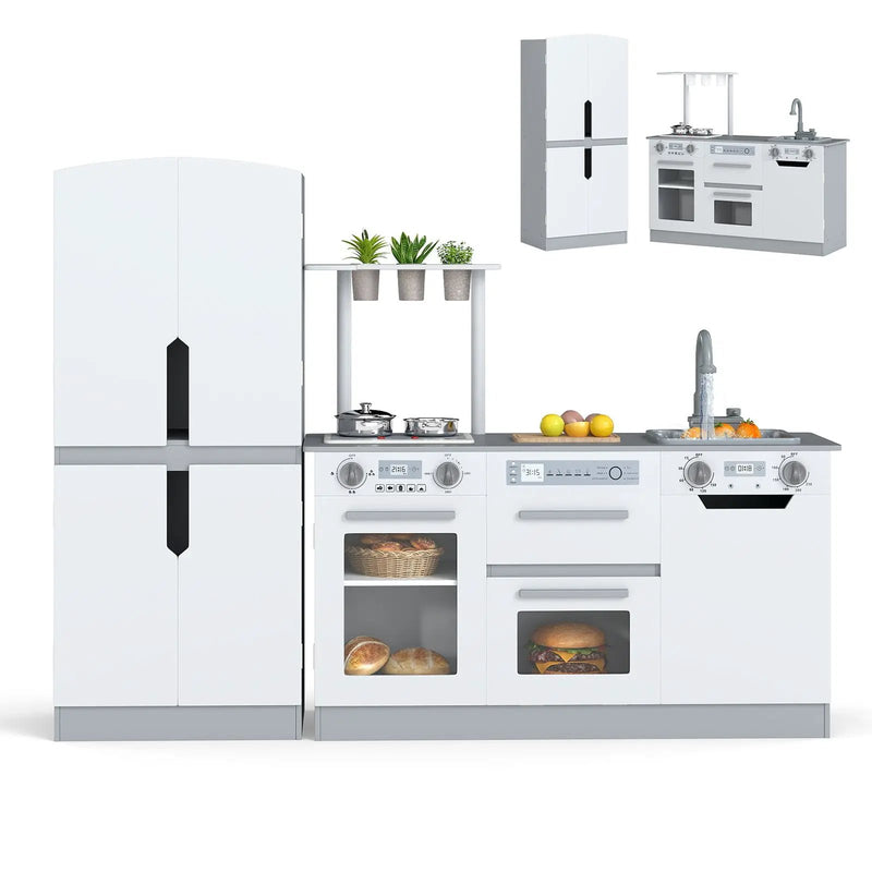 Wooden 2 Piece Kids Kitchen Playset with Fridge and Running Water by DirectDeals