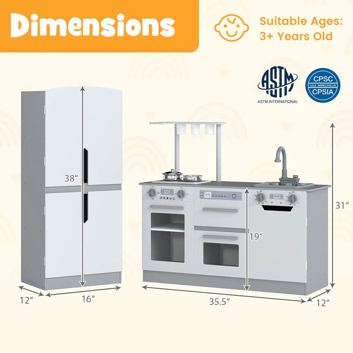 Wooden 2 Piece Kids Kitchen Playset with Fridge and Running Water, photo 9 of 16