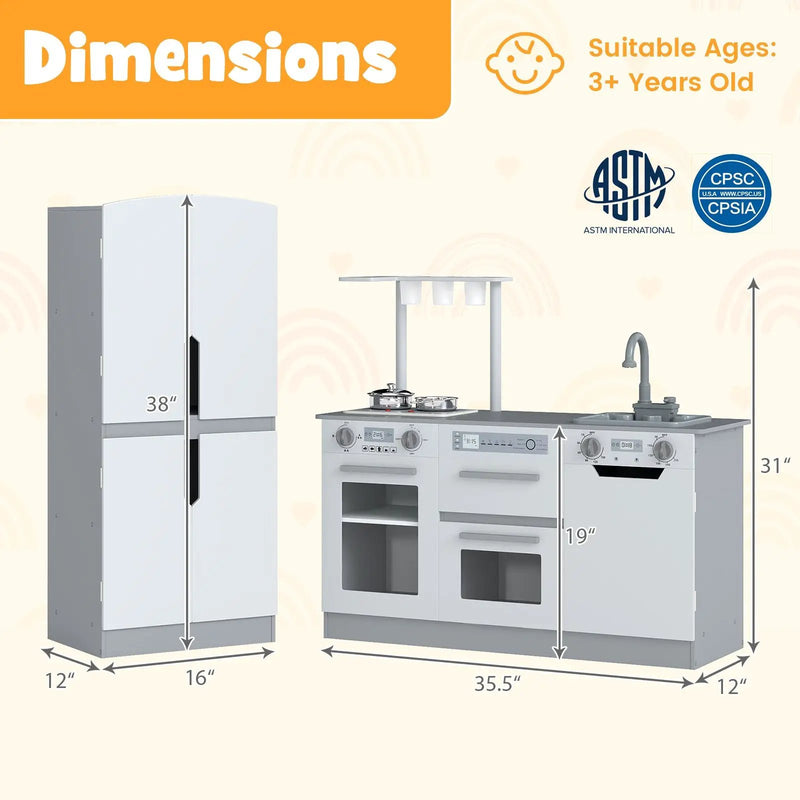 Wooden 2 Piece Kids Kitchen Playset with Fridge and Running Water by DirectDeals