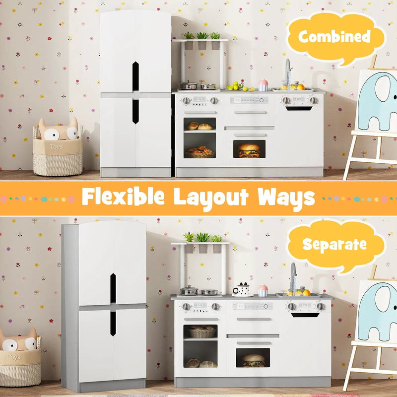 Wooden 2 Piece Kids Kitchen Playset with Fridge and Running Water by DirectDeals