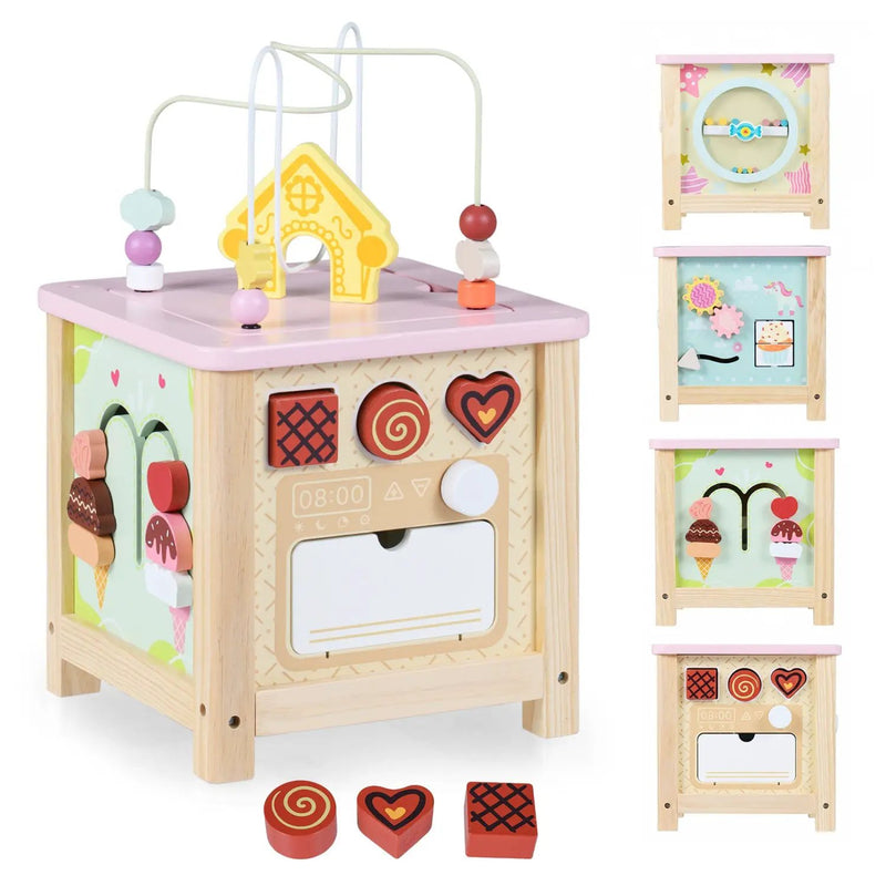 Wooden Activity Cube with Montessori Sensory Toys for Toddlers by DirectDeals