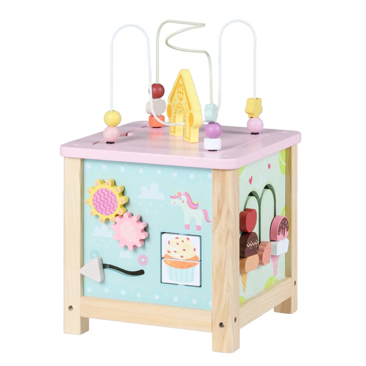 Wooden Activity Cube with Montessori Sensory Toys for Toddlers by DirectDeals