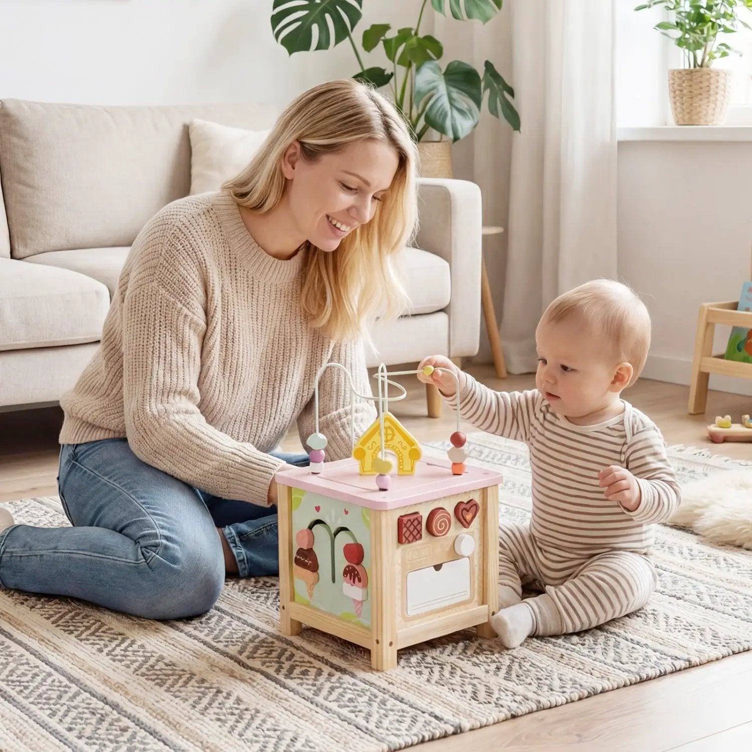 Wooden Activity Cube with Montessori Sensory Toys for Toddlers by DirectDeals