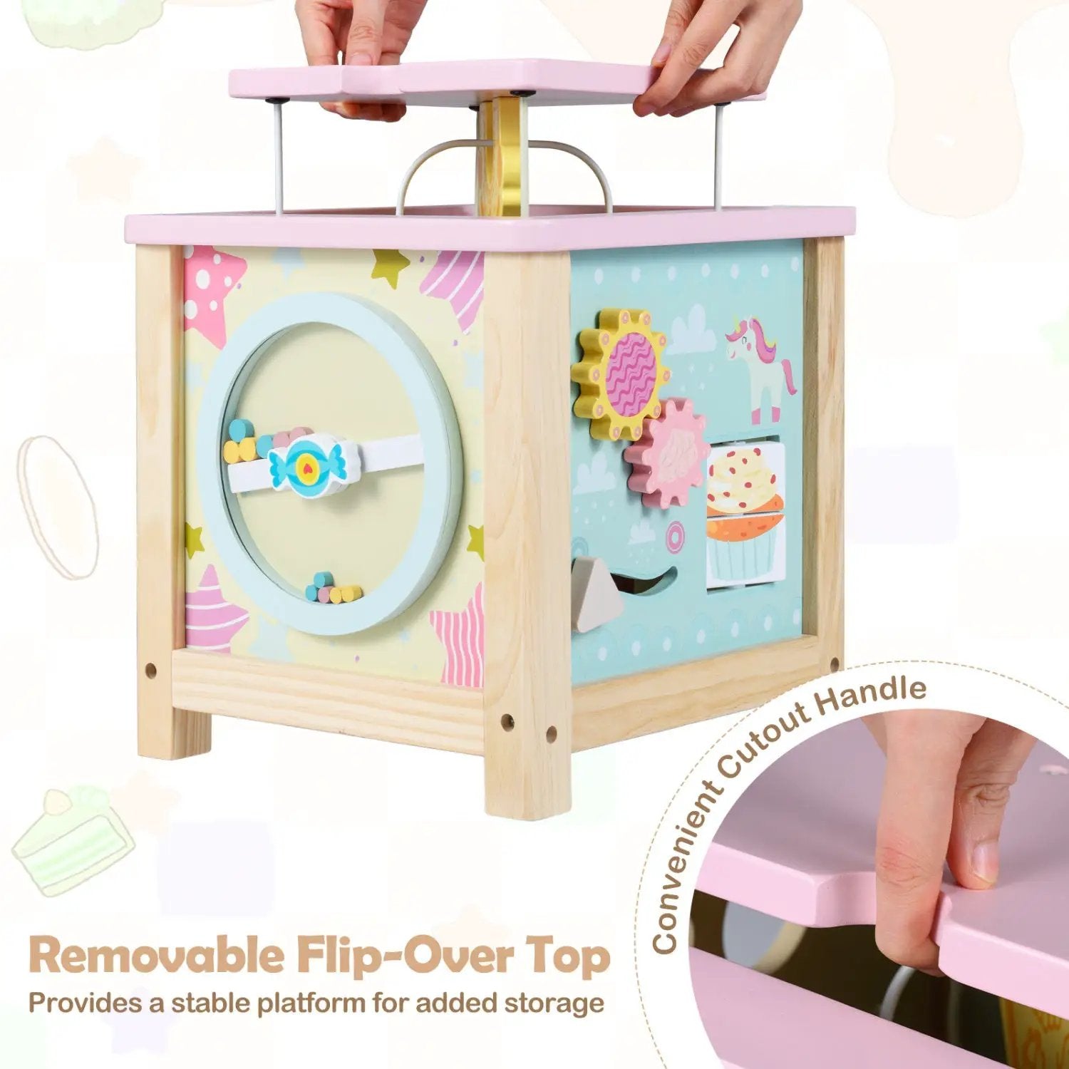 Wooden Activity Cube with Montessori Sensory Toys for Toddlers by DirectDeals