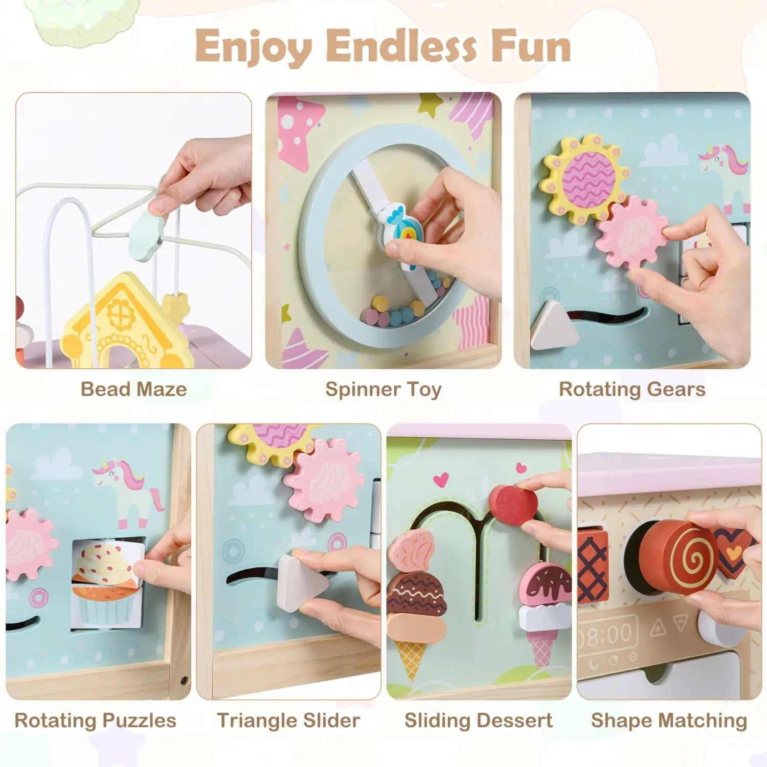 Wooden Activity Cube with Montessori Sensory Toys for Toddlers by DirectDeals