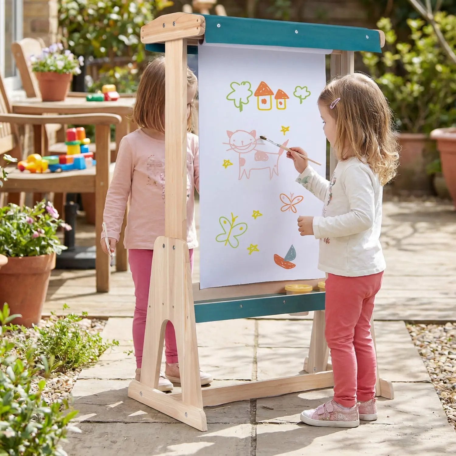 Wooden Art Easel for Kids with Canopy and Paper Roll by DirectDeals