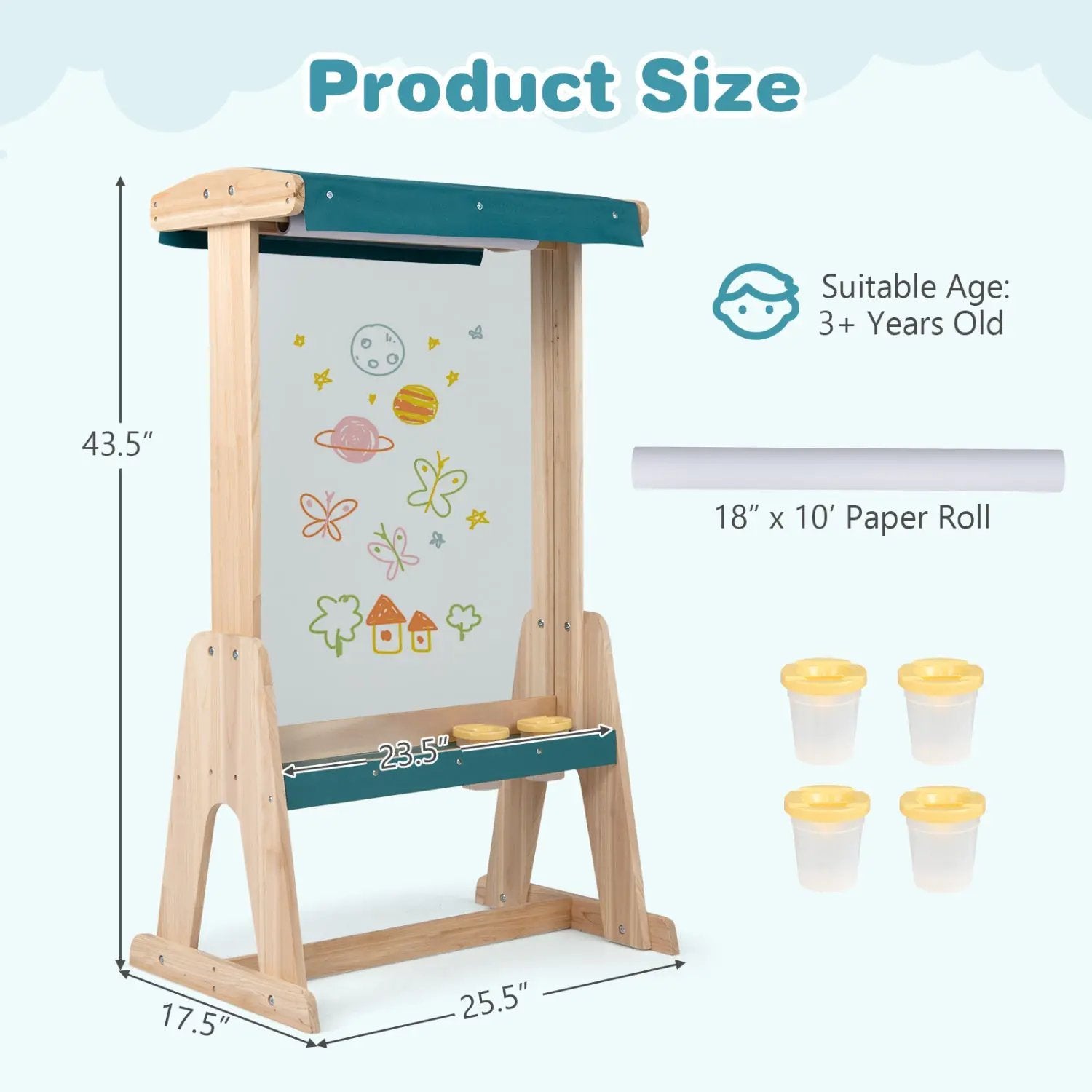 Wooden Art Easel for Kids with Canopy and Paper Roll by DirectDeals