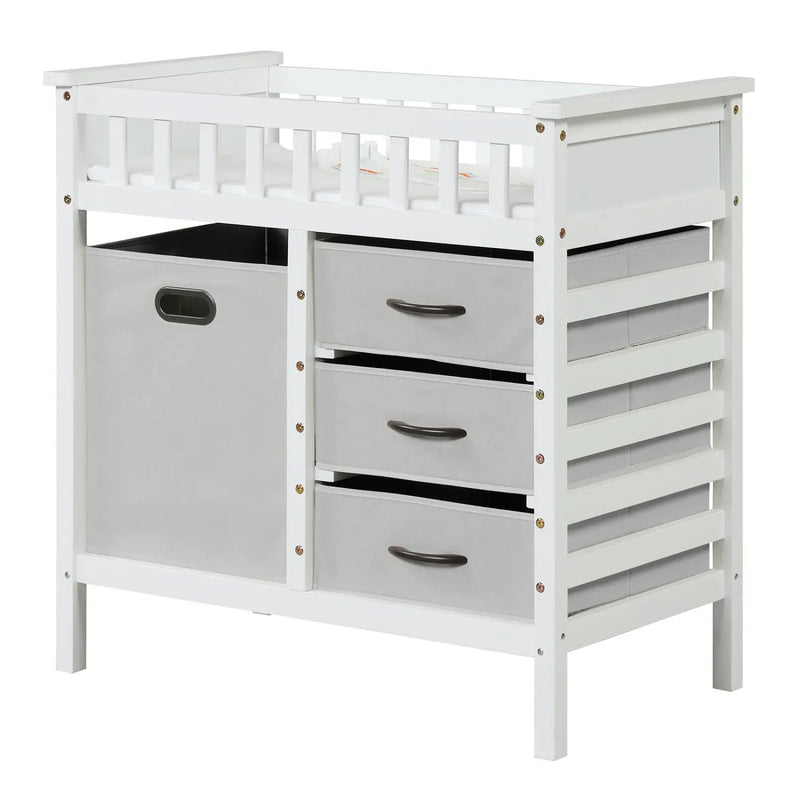 Wooden Baby Changing Table Diaper Changing Station with 3 Fabric Storage Drawers by DirectDeals