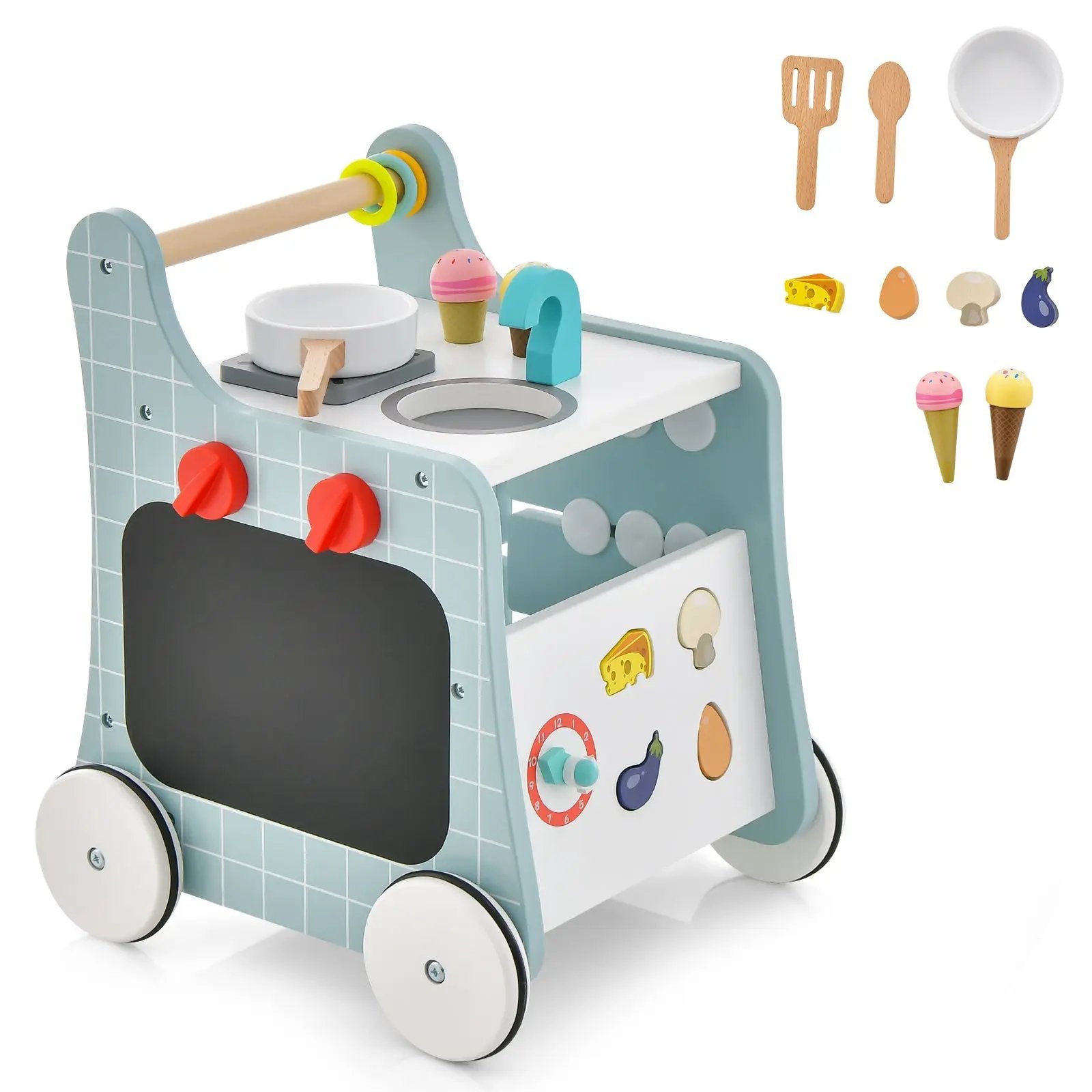 6-in-1 Wooden Baby Stroller with Play Kitchen for Kids Over 12 Months by DirectDeals