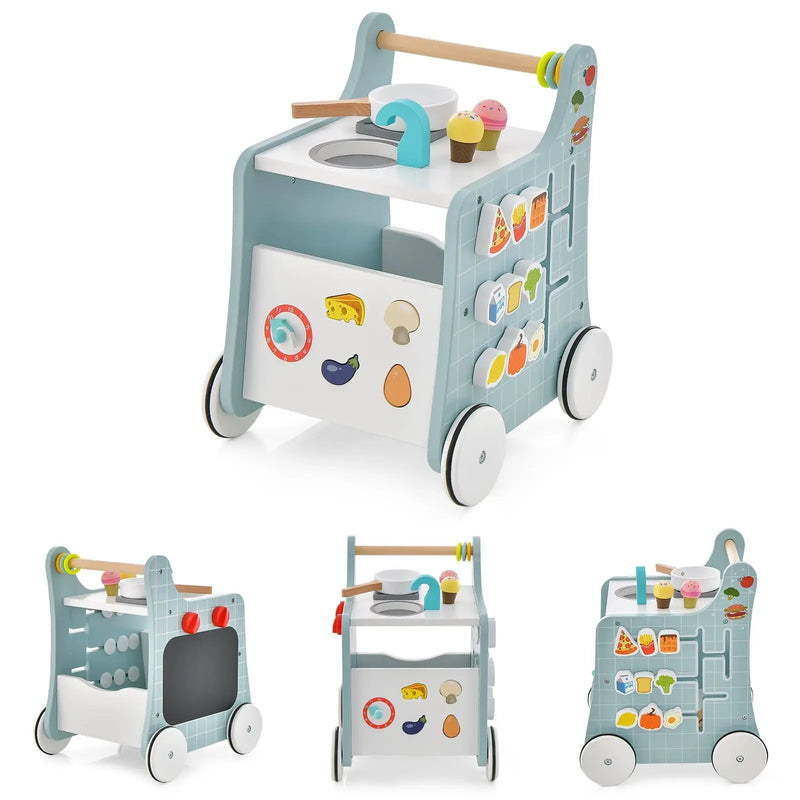6-in-1 Wooden Baby Stroller with Play Kitchen for Kids Over 12 Months by DirectDeals