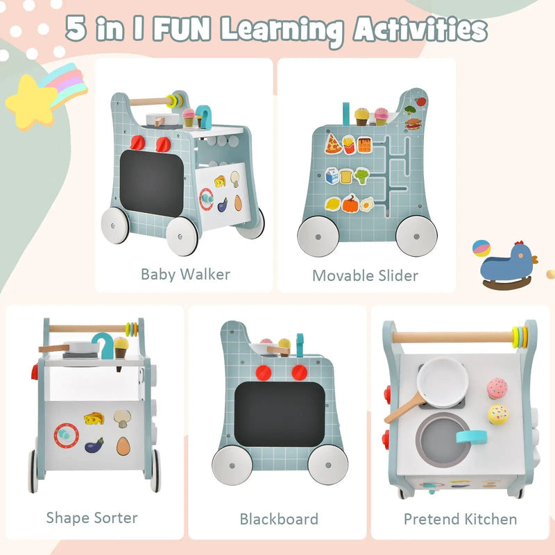 6-in-1 Wooden Baby Stroller with Play Kitchen for Kids Over 12 Months by DirectDeals