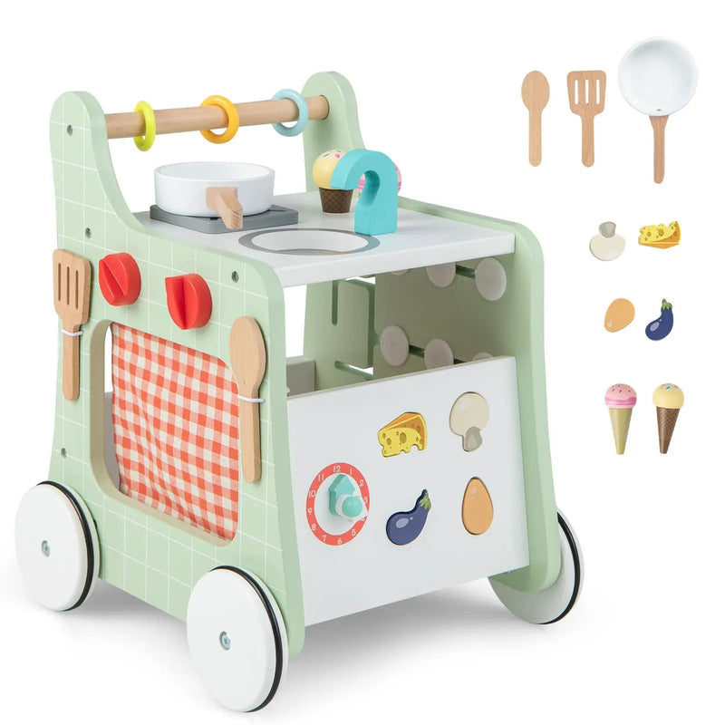 6-in-1 Wooden Baby Stroller with Play Kitchen for Kids Over 12 Months by DirectDeals