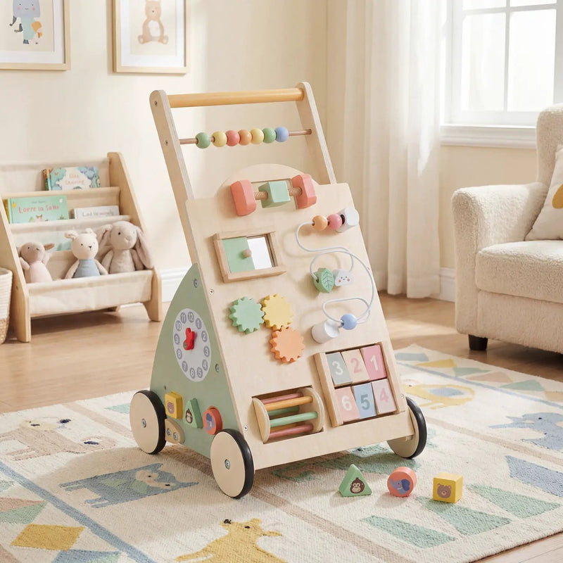 Wooden Baby Walker with Wheels and Storage Basket by DirectDeals