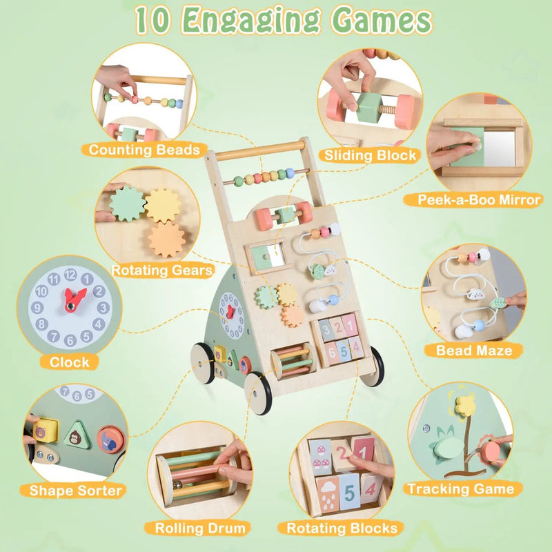 Wooden Baby Walker with Wheels and Storage Basket by DirectDeals