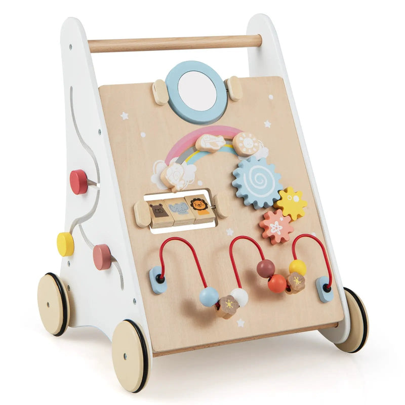 Wooden Baby Walker with Multiple Activities Center for Over 1 Year Old-White by DirectDeals