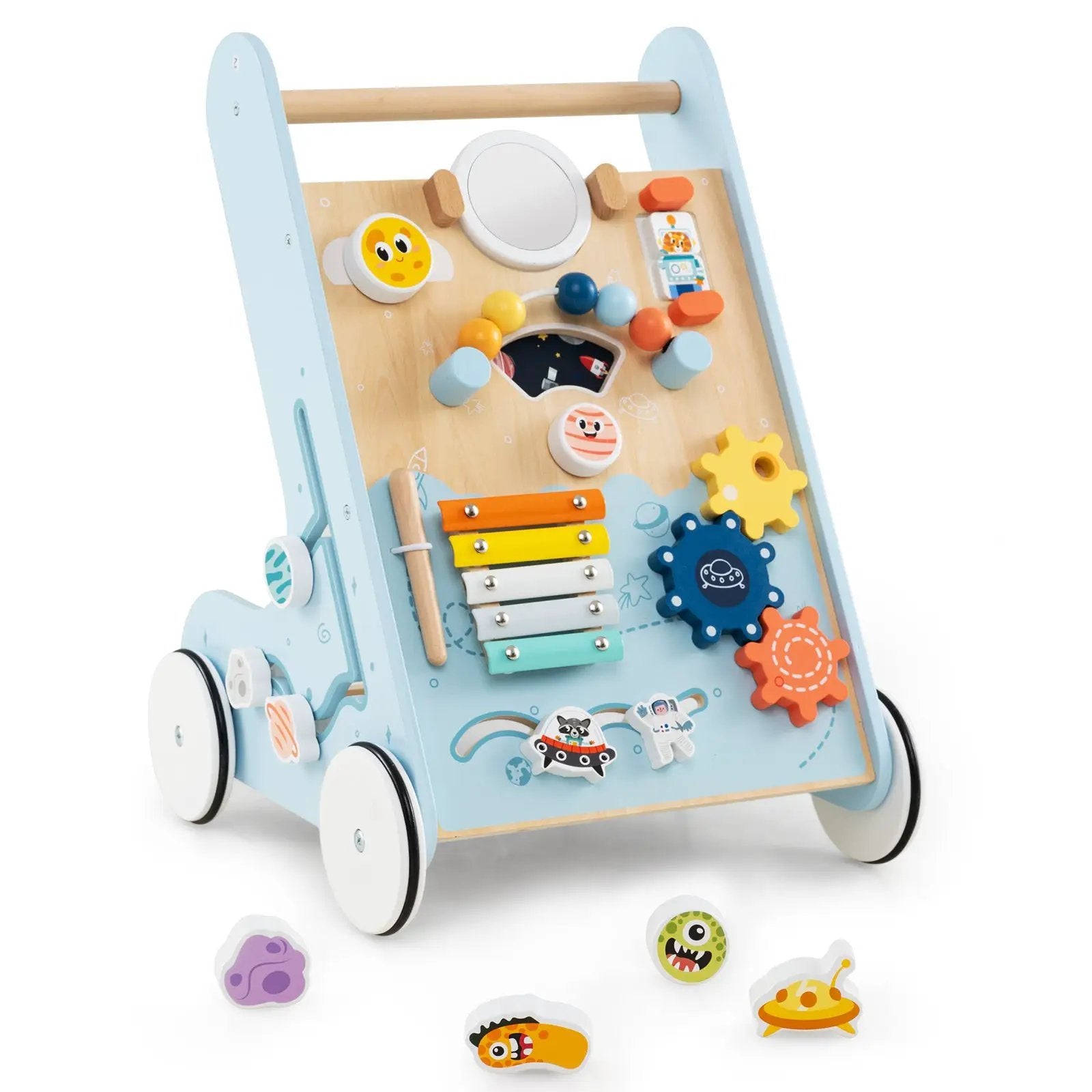 Wooden Baby Walker Push and Pull Learning Activity Center with Wheels for Toddlers 1+ Years Old by DirectDeals