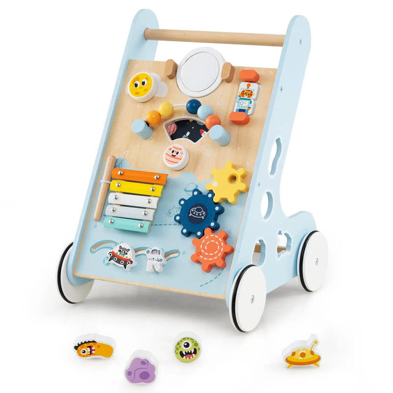 Wooden Baby Walker Push and Pull Learning Activity Center with Wheels for Toddlers 1+ Years Old by DirectDeals