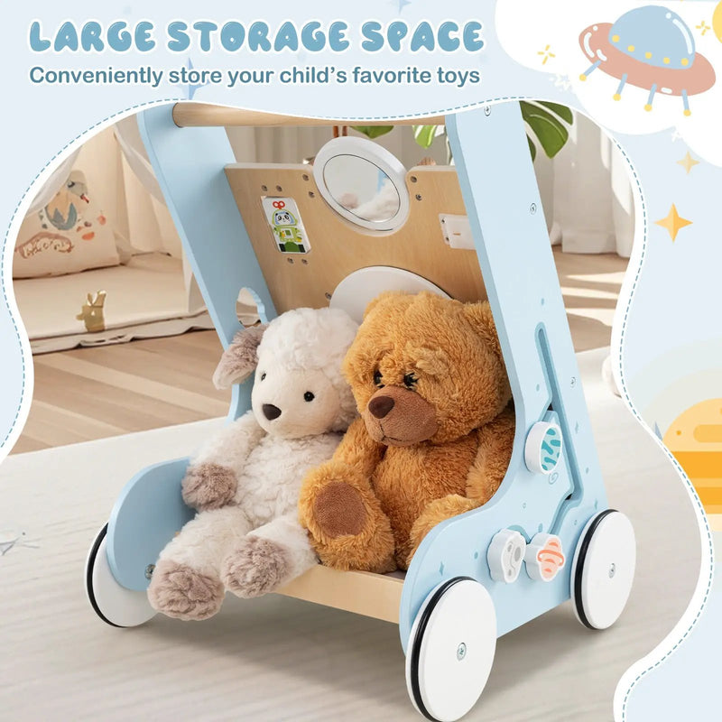 Wooden Baby Walker Push and Pull Learning Activity Center with Wheels for Toddlers 1+ Years Old by DirectDeals