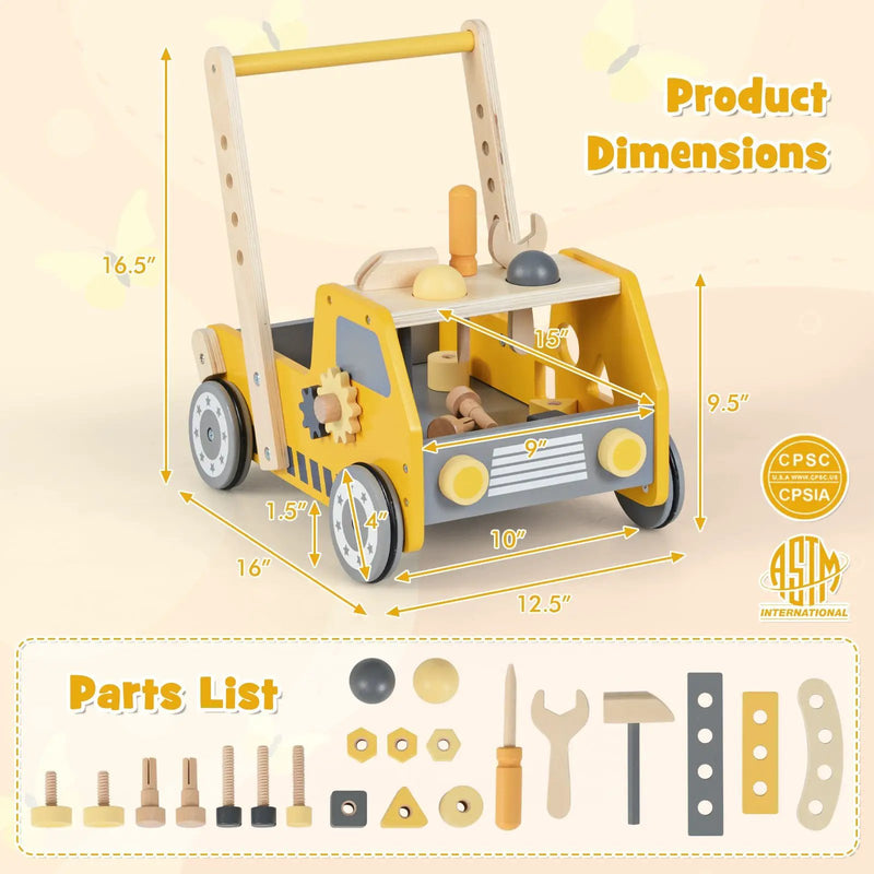 2-in-1 Wooden Baby Walker with Adjustable Speed and Bottom Storage-Yellow by DirectDeals
