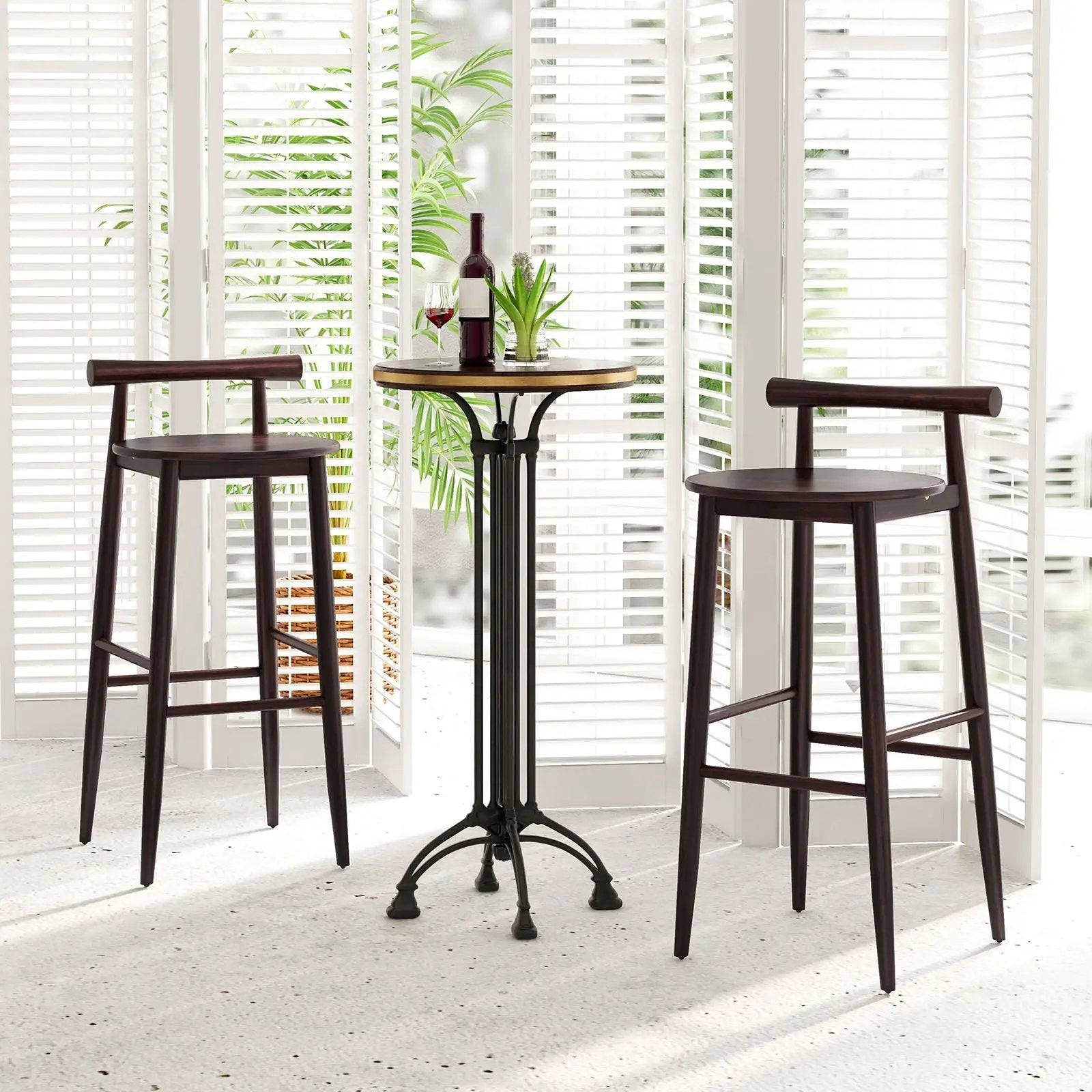 Wooden Bar Chair Set of 2 with Backrest and Footrest for Home Restaurant Cafe by DirectDeals