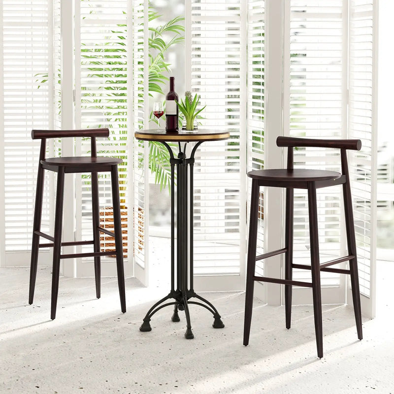 Wooden Bar Chair Set of 2 with Backrest and Footrest for Home Restaurant Cafe by DirectDeals