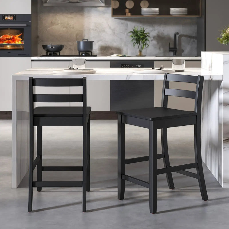 Wooden Bar Stools Set of 2 with Ergonomic Backrest and Footrest by DirectDeals