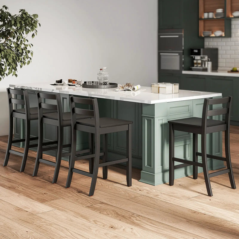Wooden Bar Stools Set of 2 with Ergonomic Backrest and Footrest by DirectDeals