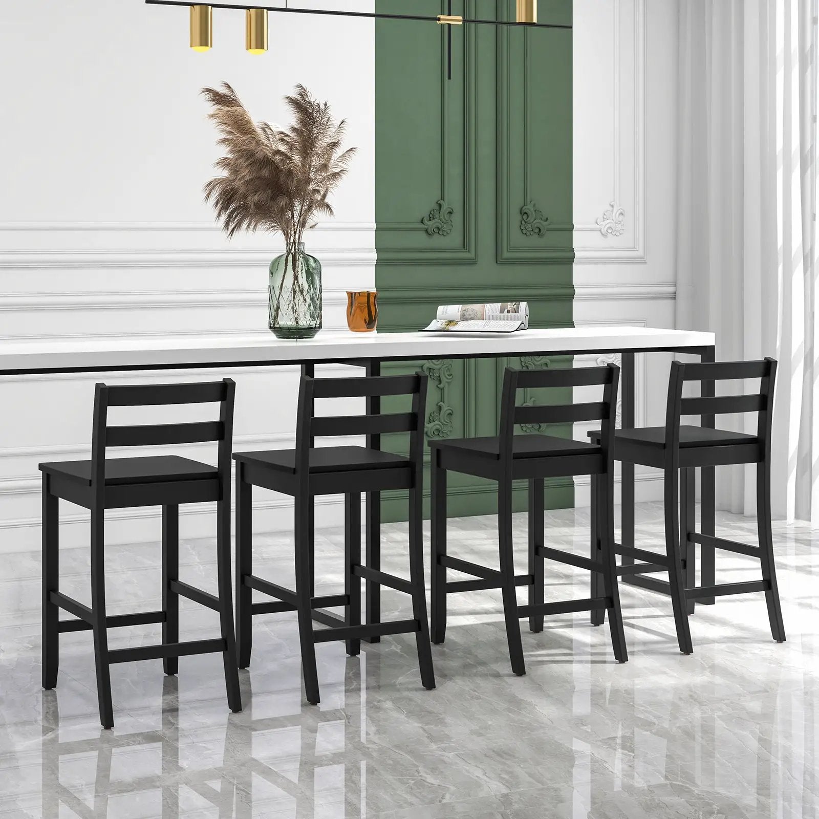 Wooden Bar Stools Set of 2 with Ergonomic Backrest and Footrest by DirectDeals