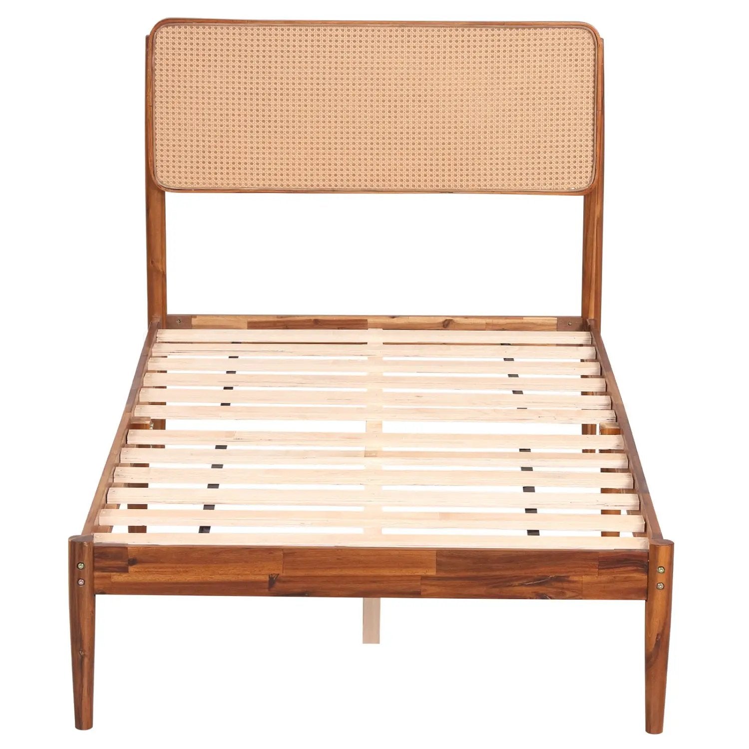 Queen Rattan Headboard Bed Frame with Wood Slat Support by DirectDeals