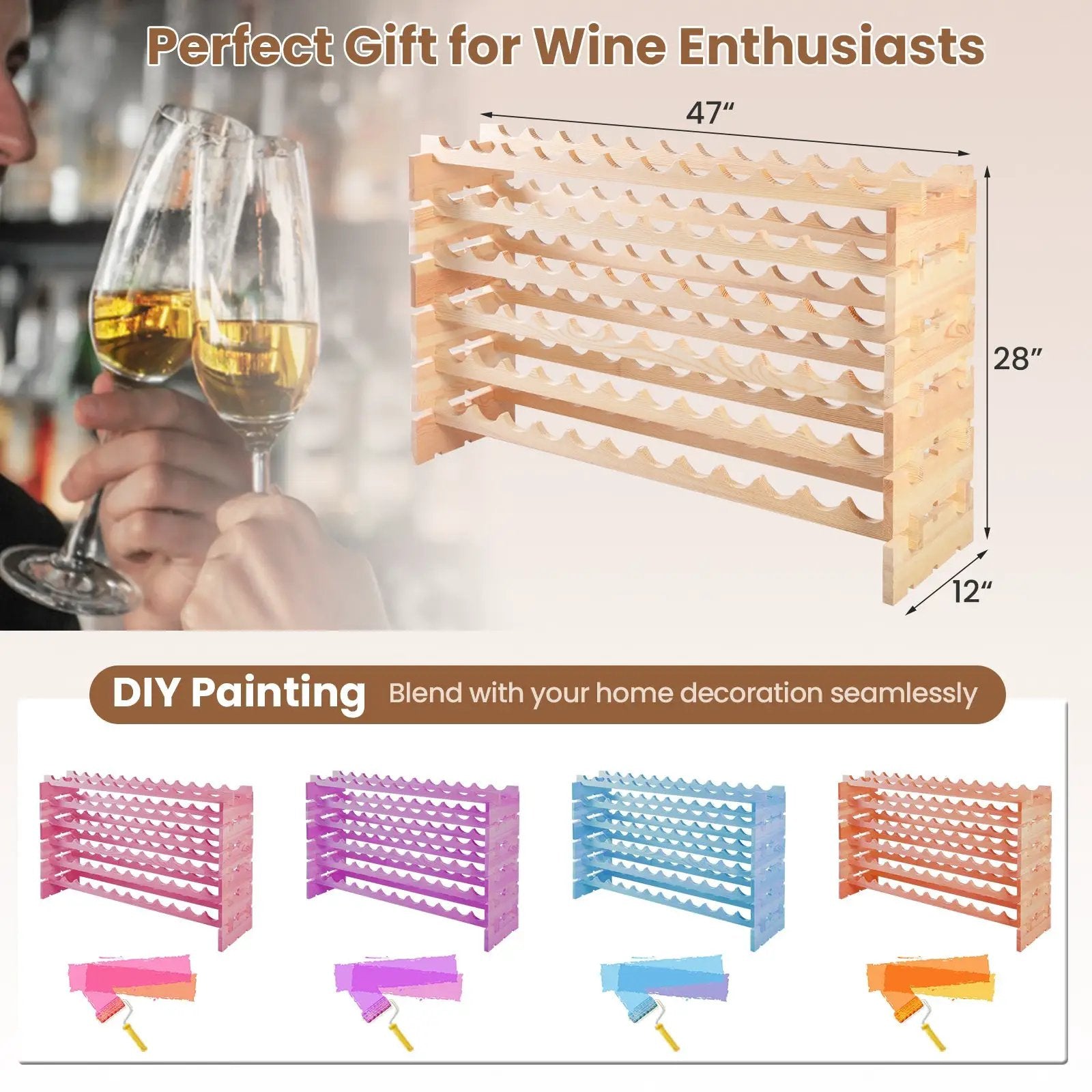 Wooden Bottle Rack Wine Display Shelves for 72 Bottles by DirectDeals
