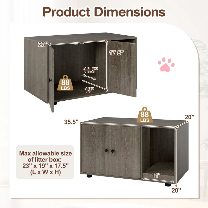 Wooden Cat Litter Box Enclosure Hidden Litter Box Furniture with Scratching Board by DirectDeals