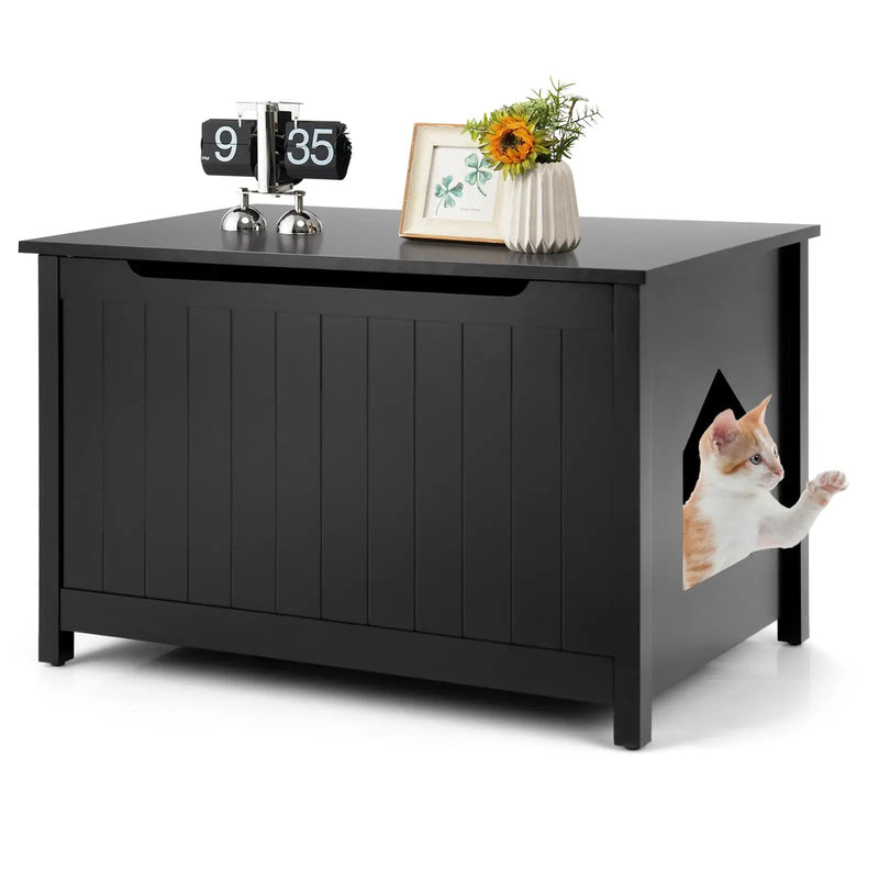 Wooden Cat Litter Box Enclosure with Top Opening Side Table Furniture by DirectDeals