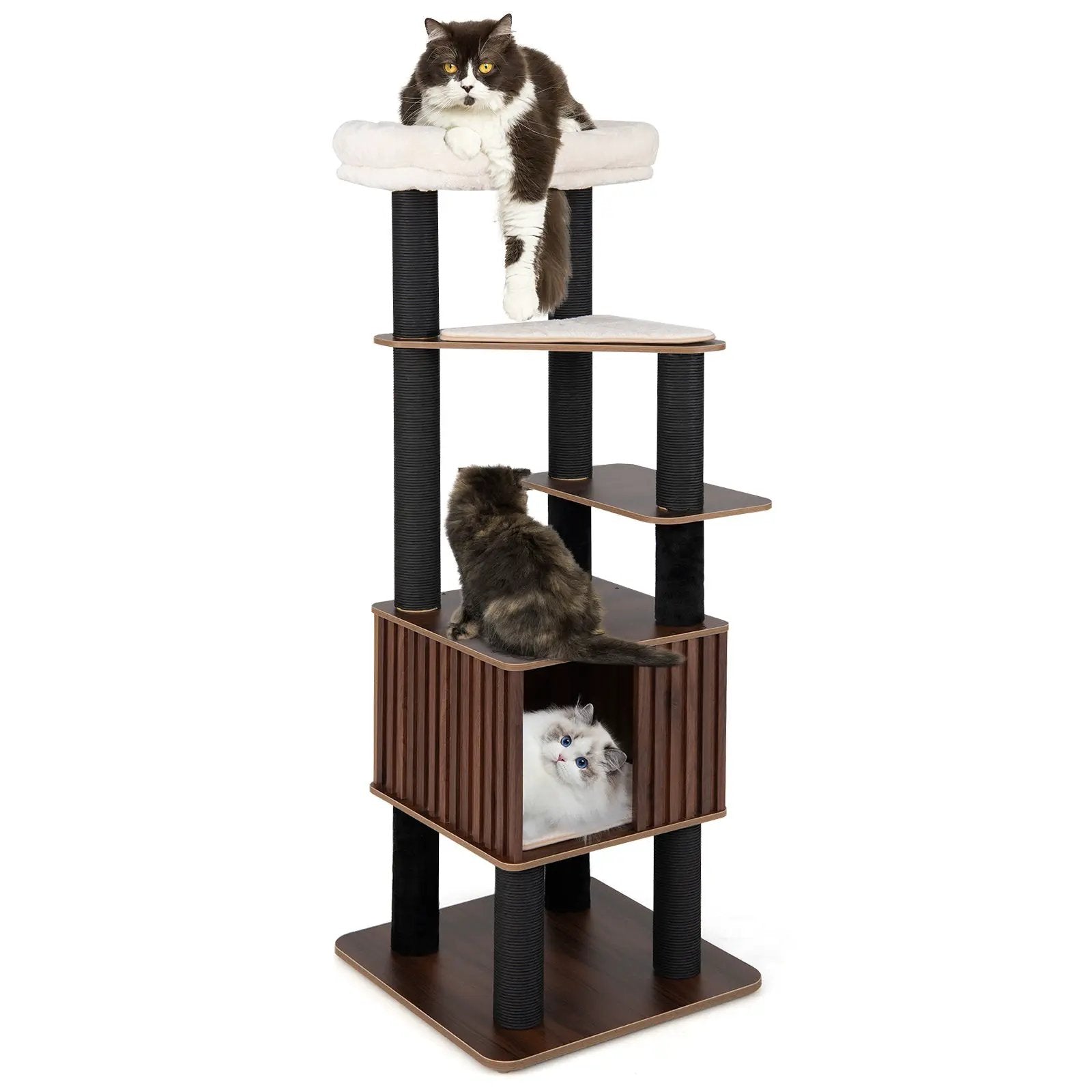 Wooden Cat Tower Top Perch with Soft Padding-Brown by DirectDeals