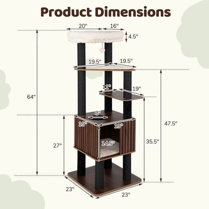 Wooden Cat Tower Top Perch with Soft Padding-Brown by DirectDeals