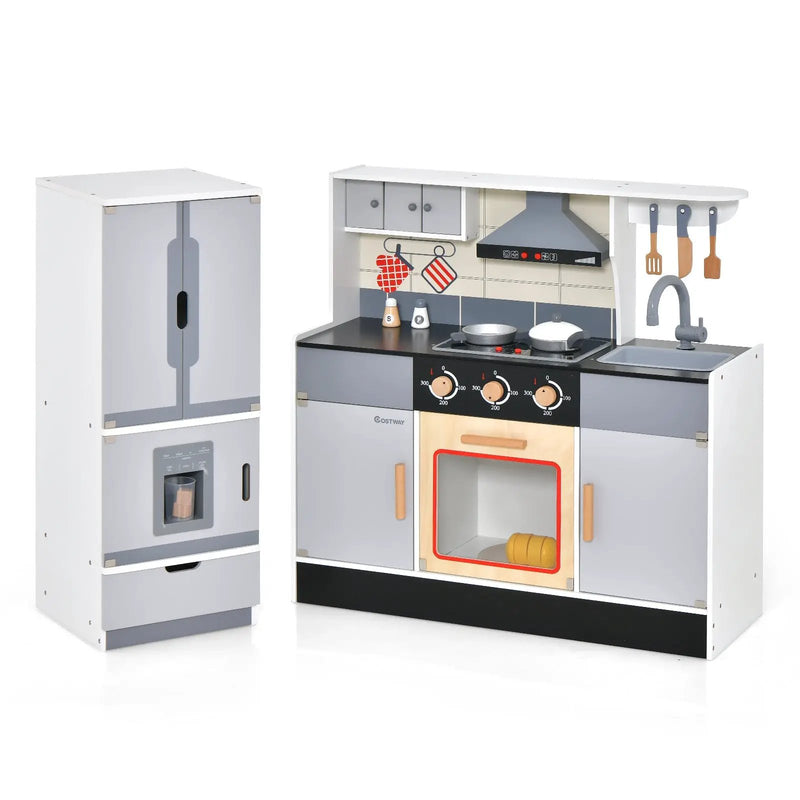 Wooden Chef Play Kitchen and Refrigerator with Realistic Range Hood and Roaster by DirectDeals