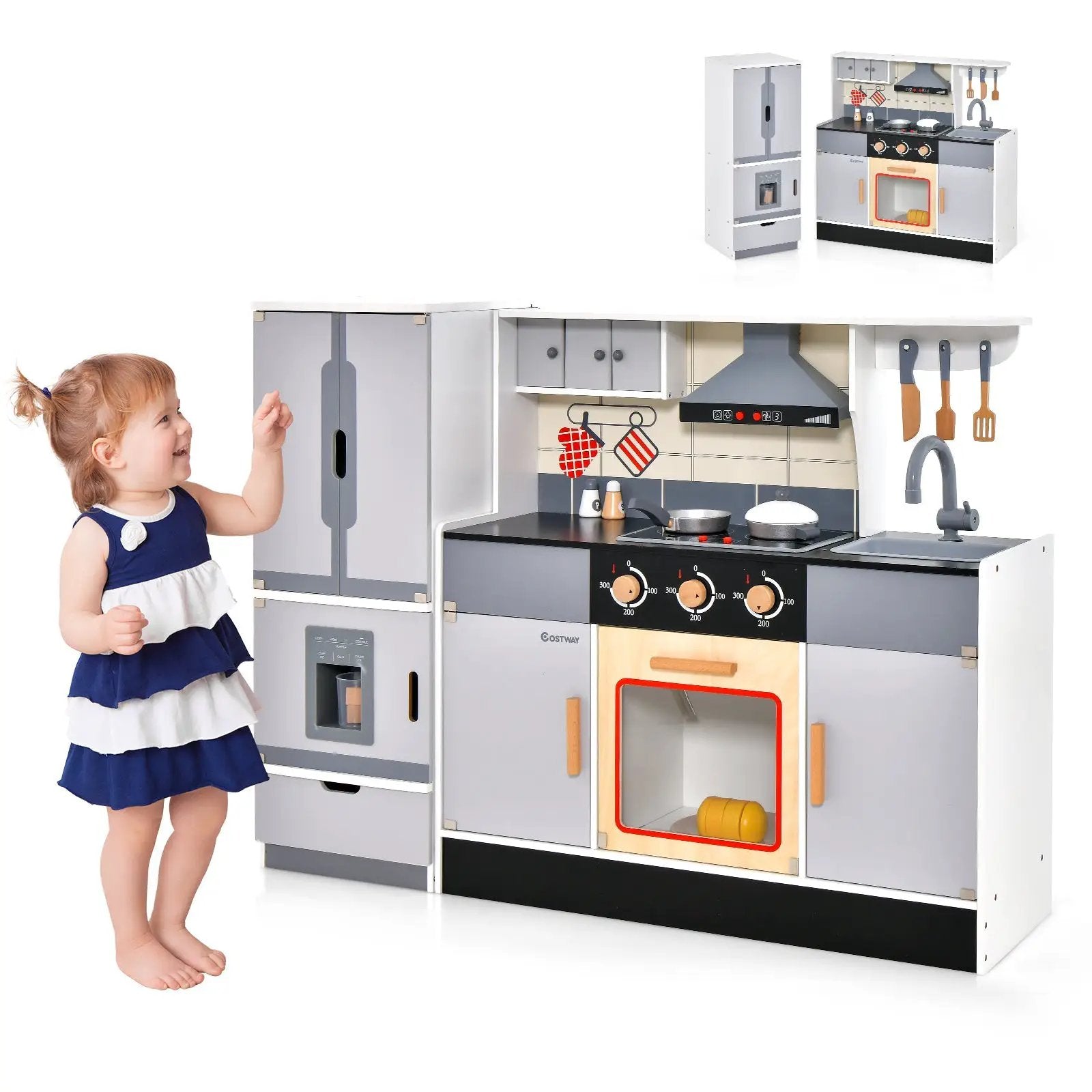 Wooden Chef Play Kitchen and Refrigerator with Realistic Range Hood and Roaster by DirectDeals
