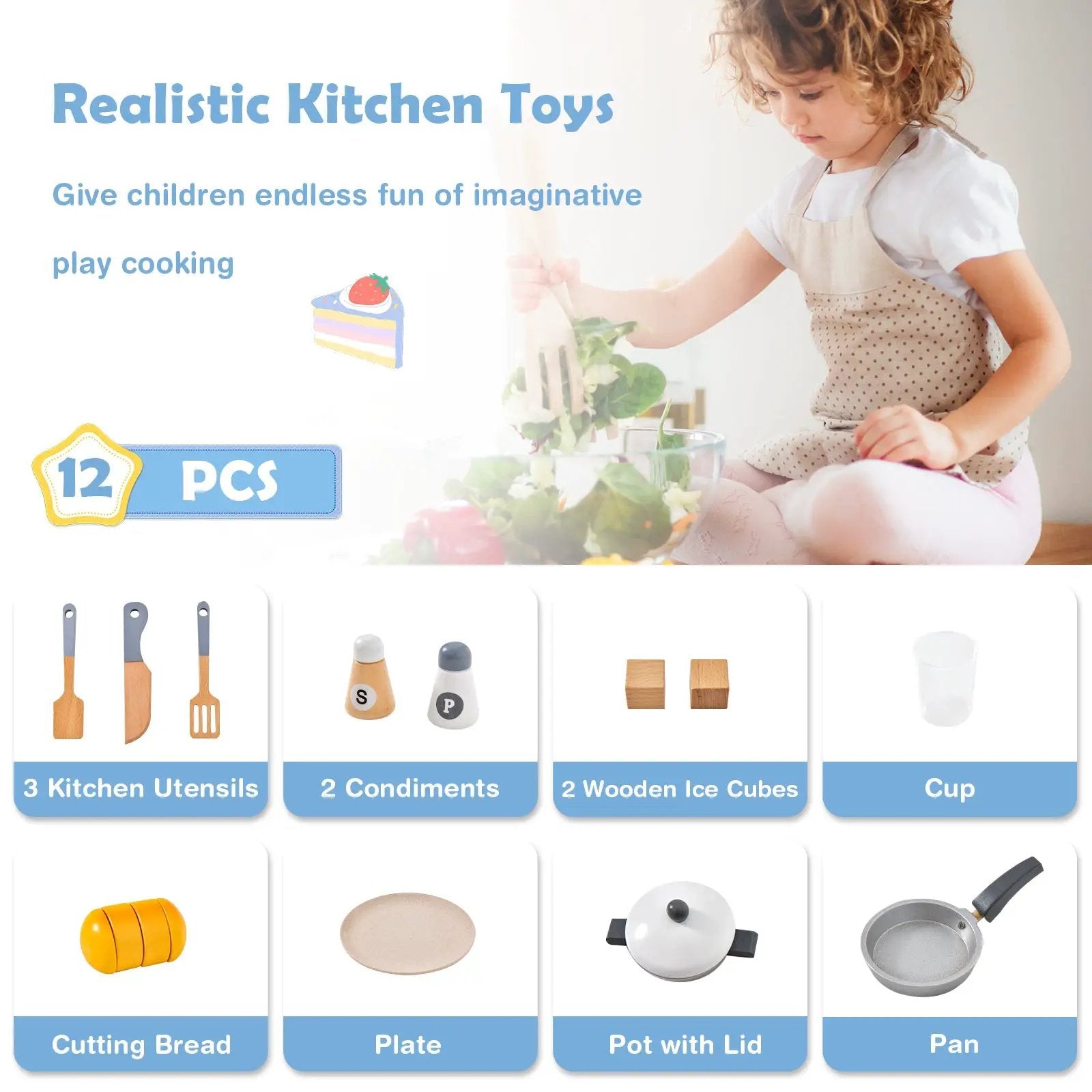 Wooden Chef Play Kitchen and Refrigerator with Realistic Range Hood and Roaster by DirectDeals