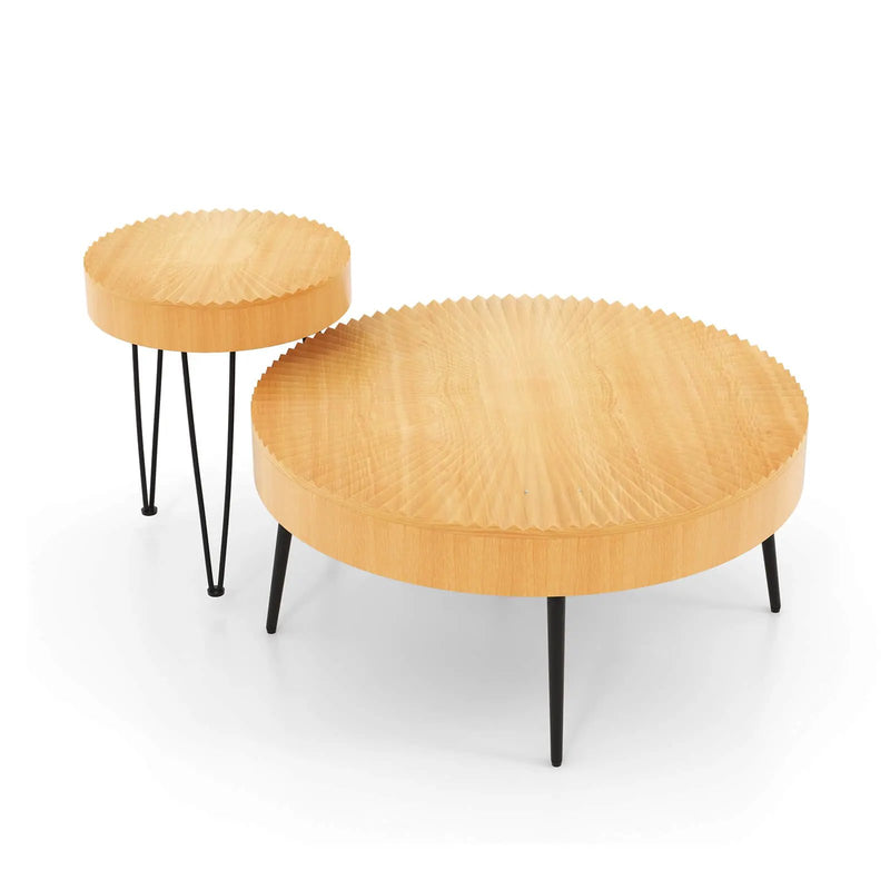 2 Set of Wooden Coffee Table with Metal Legs and Adjustable Foot Pads by DirectDeals