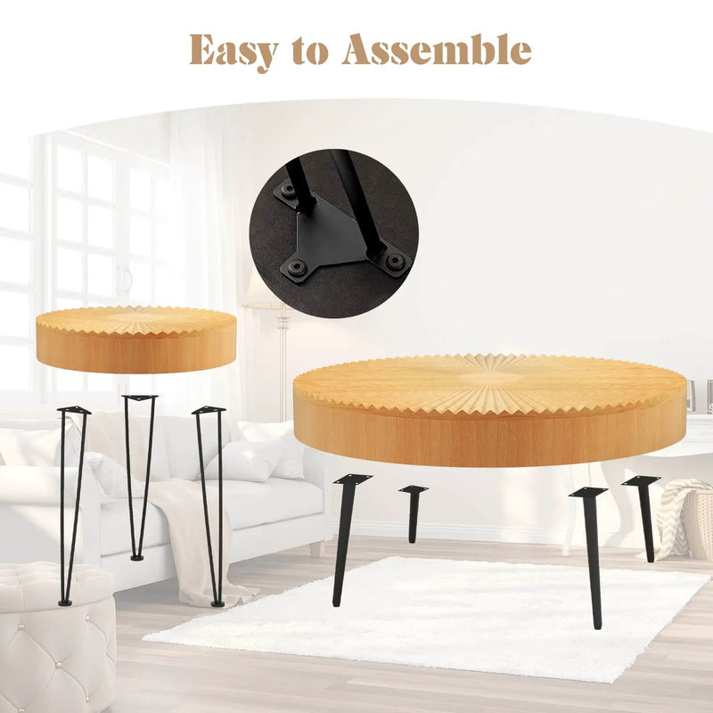 2 Set of Wooden Coffee Table with Metal Legs and Adjustable Foot Pads by DirectDeals