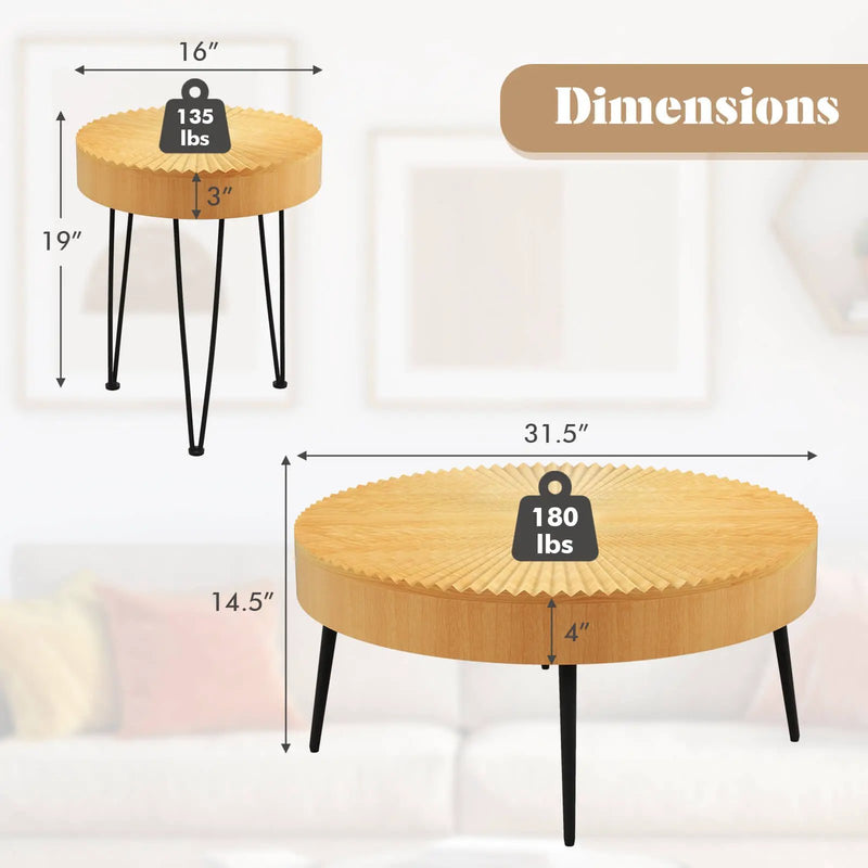 2 Set of Wooden Coffee Table with Metal Legs and Adjustable Foot Pads by DirectDeals