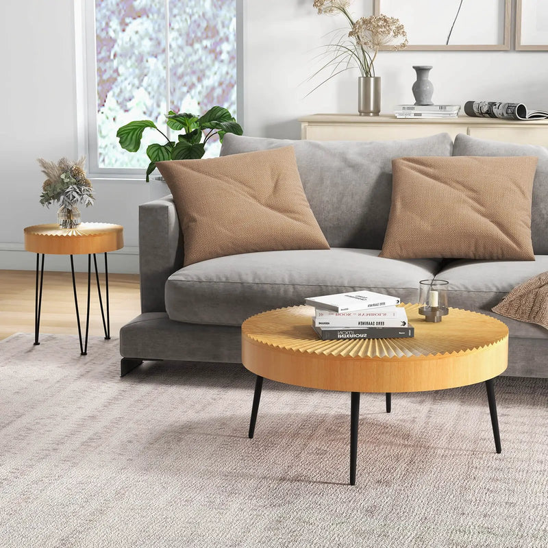2 Set of Wooden Coffee Table with Metal Legs and Adjustable Foot Pads by DirectDeals