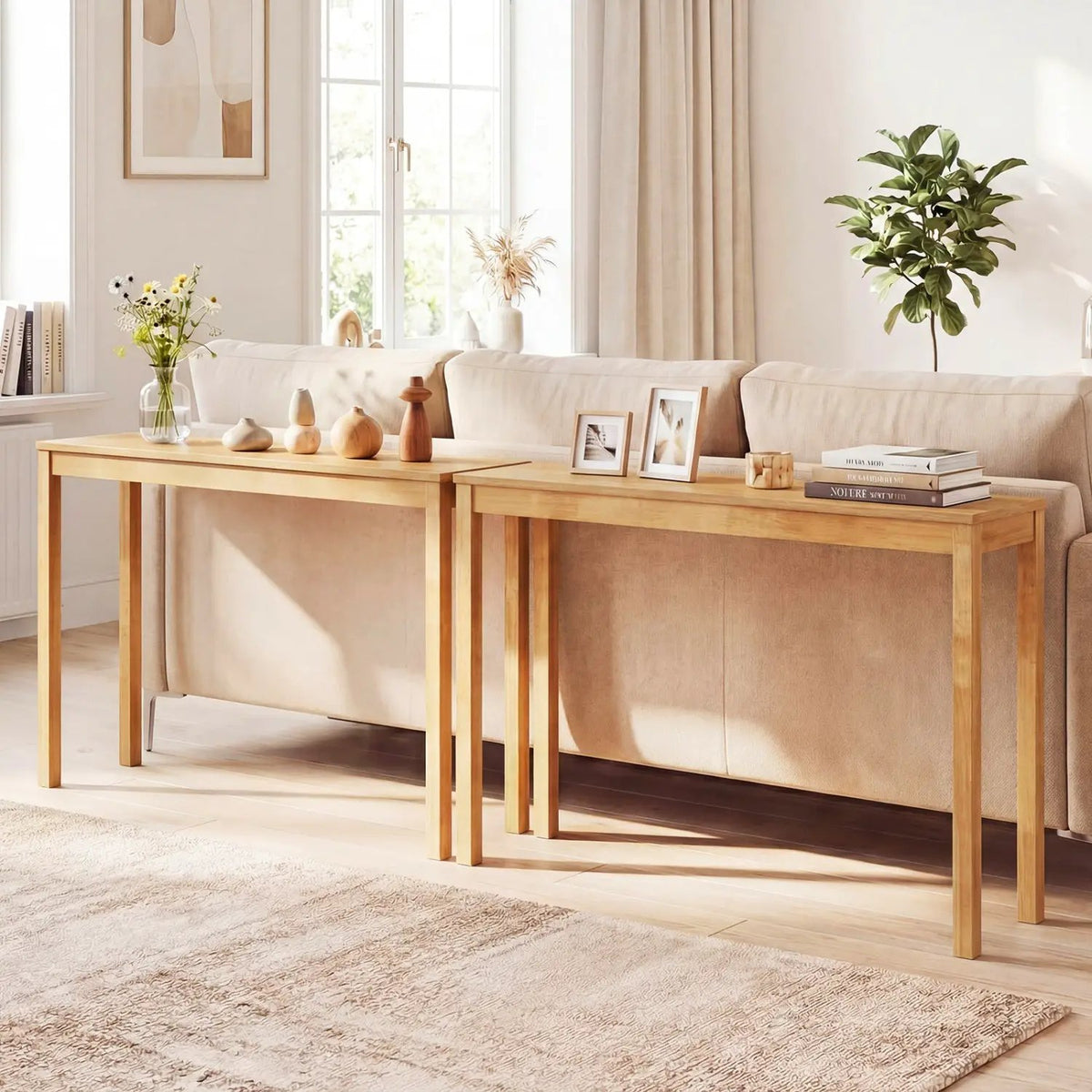 Wooden Console Table Modern Farmhouse Sofa Table with Thickened Top, photo 7 of 16