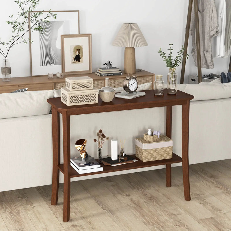 2-Tier Freestanding Wooden Console Table with Open Shelf by DirectDeals