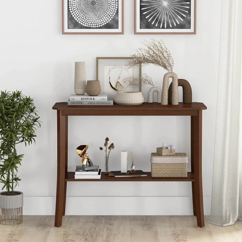 2-Tier Freestanding Wooden Console Table with Open Shelf by DirectDeals