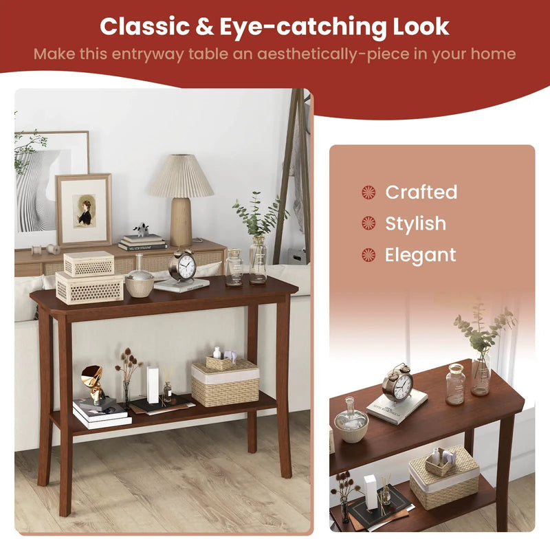 2-Tier Freestanding Wooden Console Table with Open Shelf by DirectDeals
